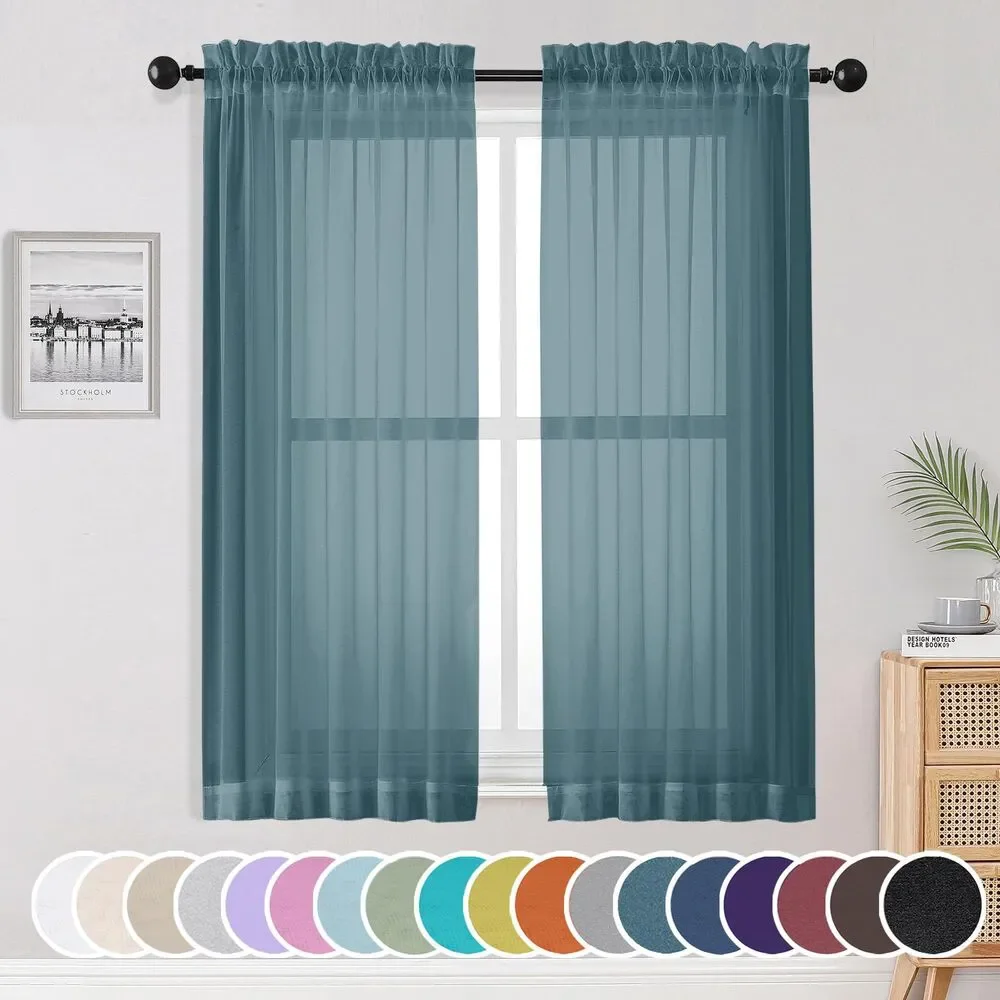 Set of 2 Curtain Panels, 42Wx63L inch, Sheer Curtains Voile Drapes (Dusty Blue)